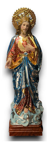 Sagrado Corazón De Jesús Estofado En Acabado Bruñido 126cm