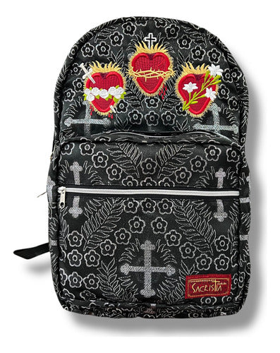 Mochila Sacristía Bordada Tres Corazones Barroca