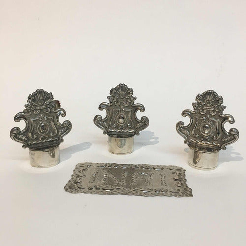 Juego De Cantoneras De Plata Y Letrero Inri Latón Niquelado