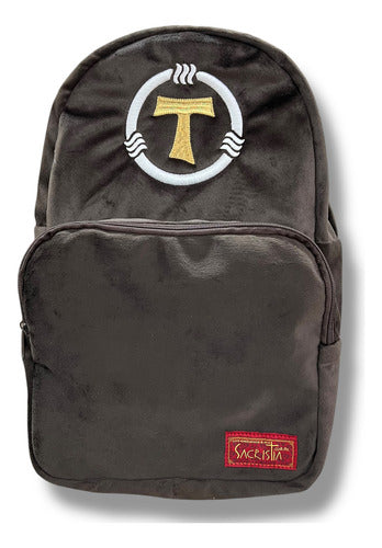 Mochila Sacristía O Sacrimochila 4.0 Bordada Franciscana Cruz De Tau Con Bolsa Desmontable