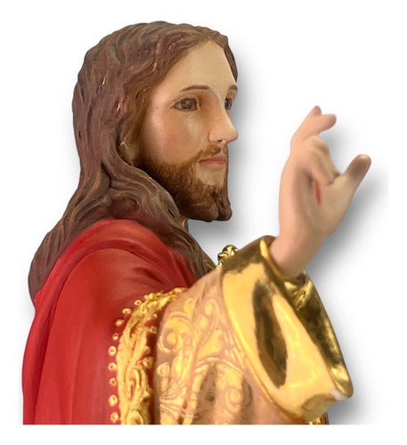 Sagrado Corazón De Jesus Talla En Madera Con Oro Fino 30cm