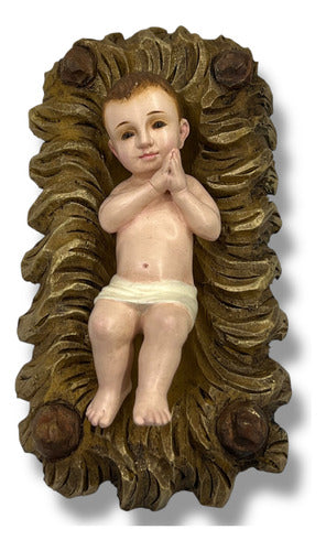 Nacimiento 3piezas 20cm Talla En Madera Estofado En Oro Fino