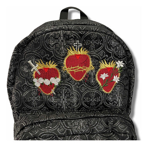 Mochila Sacristía Bordada Tres Corazones Barroca