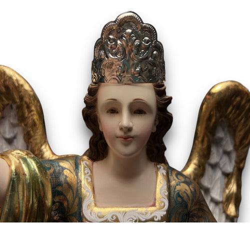 San Miguel Arcángel En Madera Estofado En Oro Fino 43cm