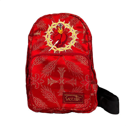 Mochila Mini Sacristía Bordada  Corazon De Jesus