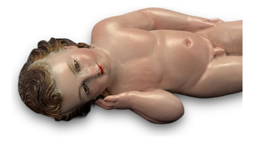 Niño Dios Talla En Madera Al Oleo Avejigado 21cm