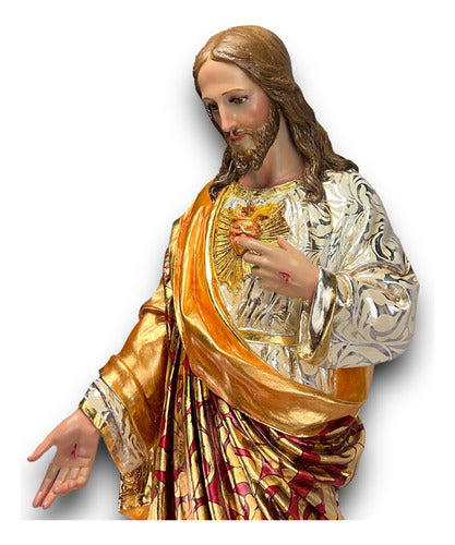 Sagrado Corazón De Jesús Estofado Y Policromía Al Óleo 125cm