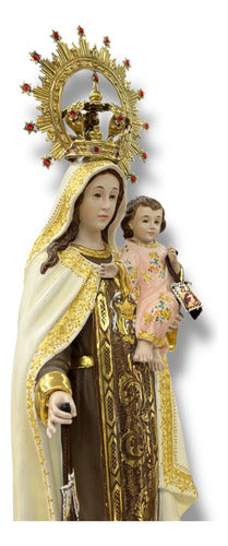 Virgen Del Carmen Talla En Madera Decorada Con Oro Fino 34cm