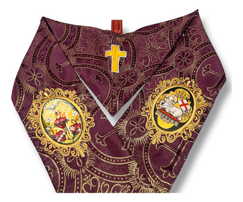 Estola Sacerdotal Brocada Bordada, Pintada A Mano Morada