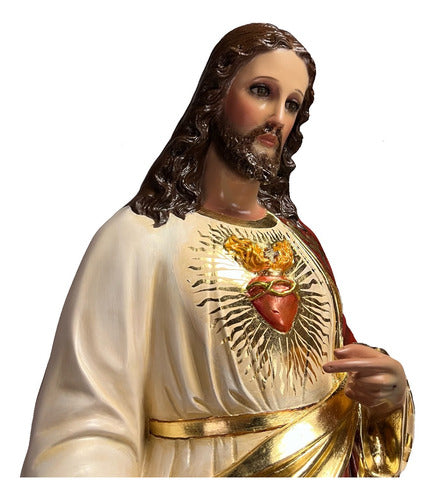 Sagrado Corazón De Jesús 107 Cm Estofado En Hoja De Oro