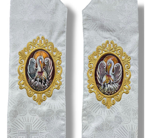 Estola Sacerdotal Brocada Bordada, Pintada A Mano Plateada