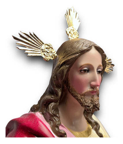 Sagrado Corazón De Jesús En Óleo Bruñido Con Potencias 138cm