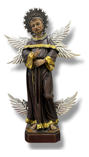 San Francisco De Asís Seráfico Tallado En Madera 36cm