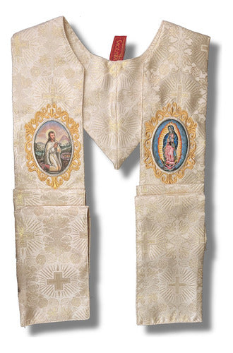 Estola Sacerdotal Brocada Bordada, Pintada Virgen Guadalupe