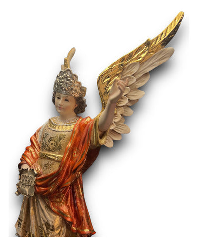 San Gabriel Arcángel En Madera Estofado En Oro Fino 46cm