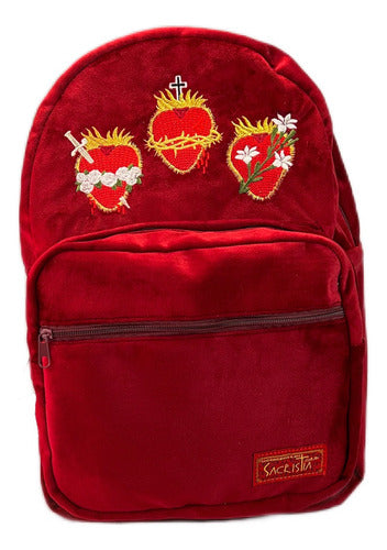 Mochila Sacristía Bordada Tres Corazones