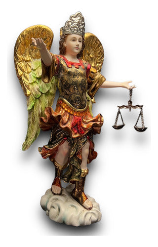 San Miguel Arcángel En Madera Estofado En Oro Fino 31cm