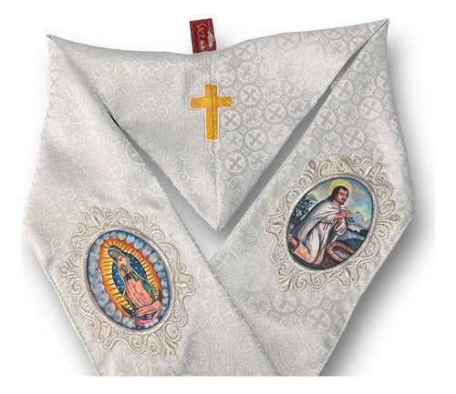 Estola Sacerdotal Brocada Bordada, Pintada A Mano Plateada