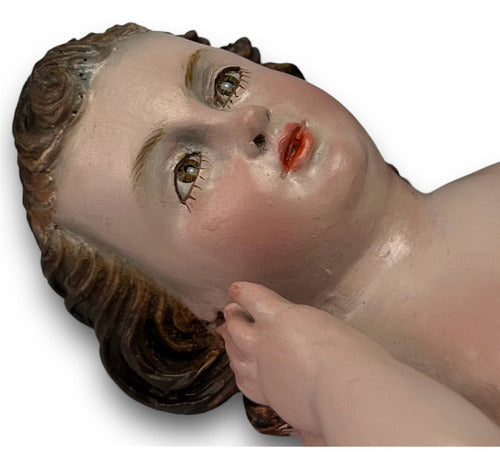 Niño Dios Talla En Madera Al Oleo Avejigado 21cm