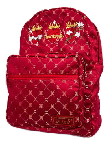 Mochila Sacristía Bordada Tres Corazones