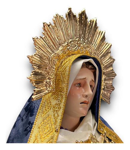 Virgen De Los Dolores Tallada En Madera Con Accesorios 34cm