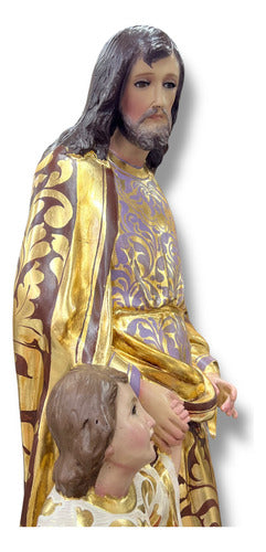 San José Con Niño Jesús Decorados En Hoja De Oro 85cm