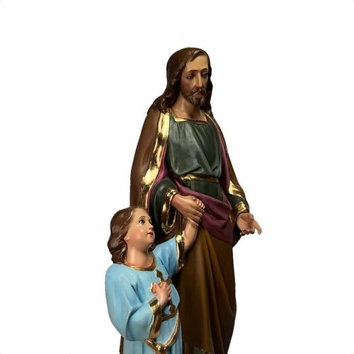 San José 107cm Policromía Al Óleo Con Hoja De Oro