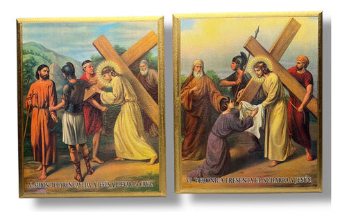 Juego De Viacrucis En Acabado Dorado 27cm X 22cm (15 Pzas)