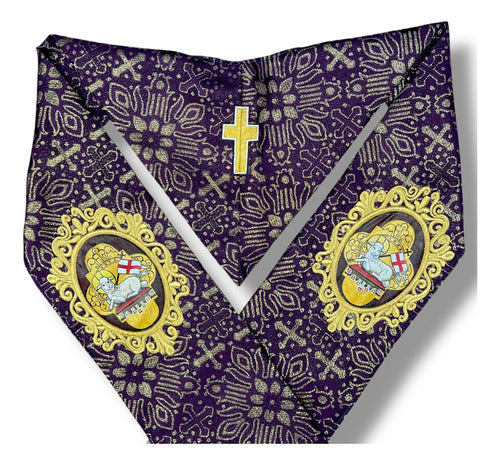 Estola Sacerdotal Brocada Bordada, Pintada A Mano Morada