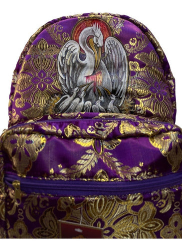 Mochila Sacristía Morada Símbolo Pelicano Cristiano