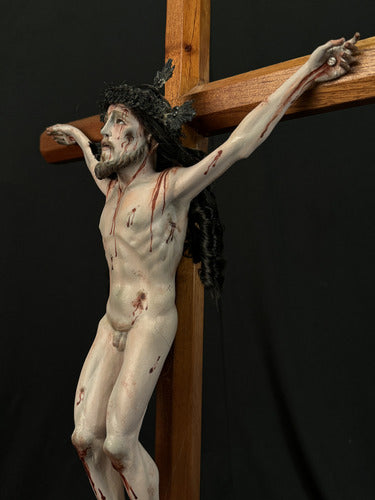 Cristo De Base Tallado En Cedro Rojo 58cm Con Accesorios
