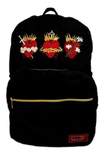 Mochila Sacristía Bordada Tres Corazones