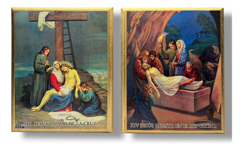 Juego De Viacrucis En Acabado Dorado 27cm X 22cm (15 Pzas)
