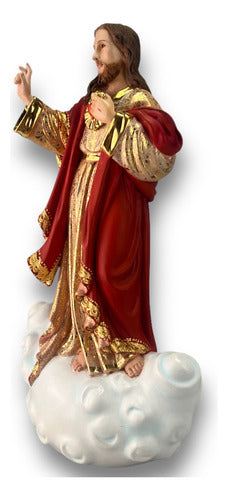 Sagrado Corazón De Jesus Talla En Madera Con Oro Fino 30cm