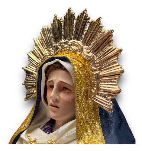 Virgen De Los Dolores Tallada En Madera Con Accesorios 34cm