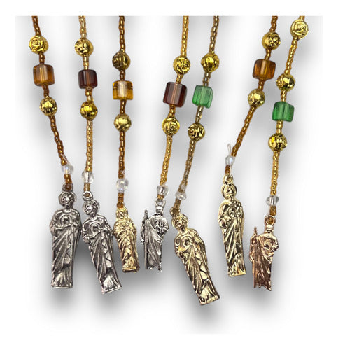 Lote De 10 Rosarios De Cristal Cuadrado De San Judas Tadeo