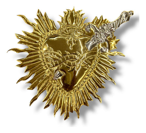 Corazón Con Daga En Baño De Oro Y Niquelado 10cm