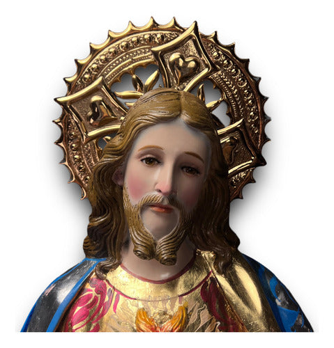 Sagrado Corazón De Jesús Estofado En Acabado Bruñido 126cm