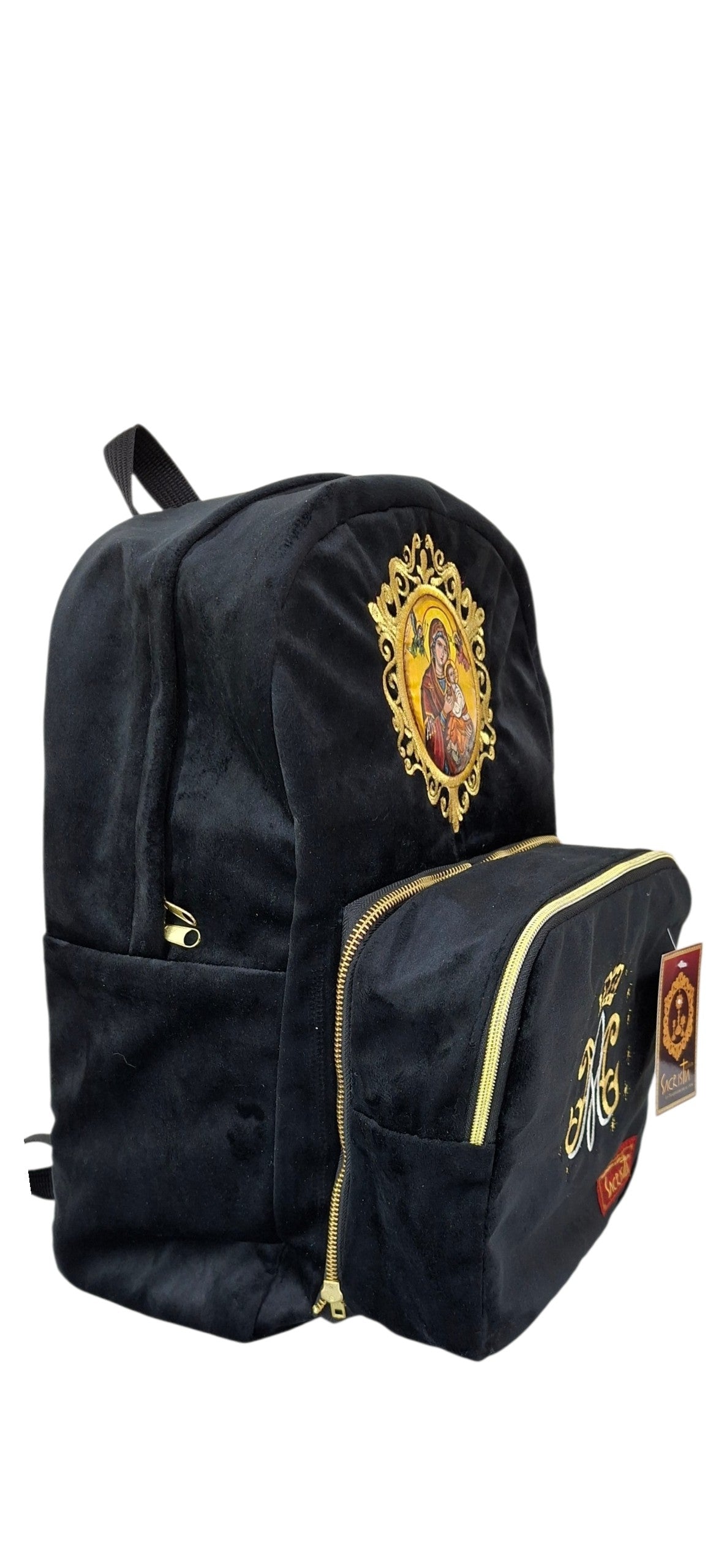 Mochila Sacristía O Sacrimochila 4.0 Bordado Mariano Y Pintura De La Virgen Del Perpetuo Socorro Con Bolsa Desmontable