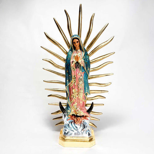 Virgen De Guadalupe 39cm Hoja De Oro Y Resplandor De Madera
