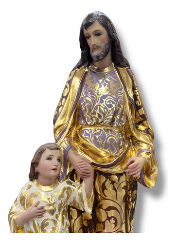 San José Con Niño Jesús Decorados En Hoja De Oro 85cm