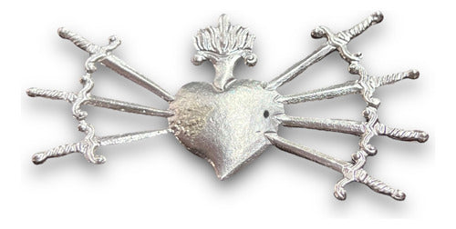 Dije Corazón Con 7 Dagas O Dolores En Plata De 8cm X 5cm