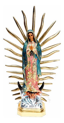Virgen De Guadalupe 39cm Hoja De Oro Y Resplandor De Madera