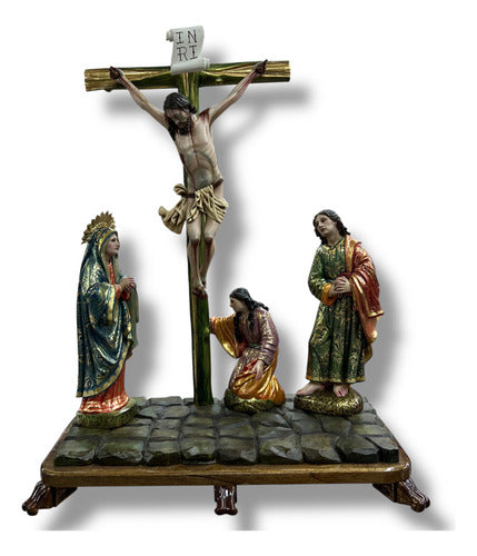 Calvario Tallado En Madera Decorado Con Oro Fino 77cm