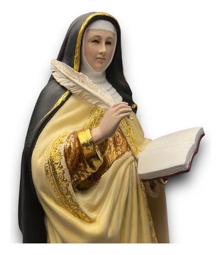 Santa Teresa De Ávila Talla En Madera Con Oro Fino 40cm