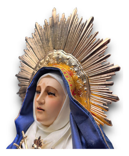 Virgen De Los Dolores Tallada En Madera 46cm Con Accesorios