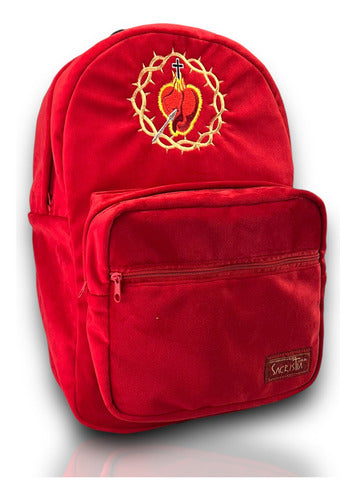 Mochila Sacristía Bordada Corazón De Jesús