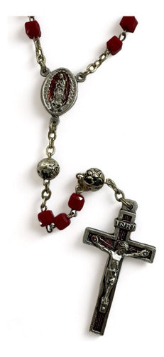 Rosario Guadalupano Y Niño De Atocha Cristal Rojo Con Rosas