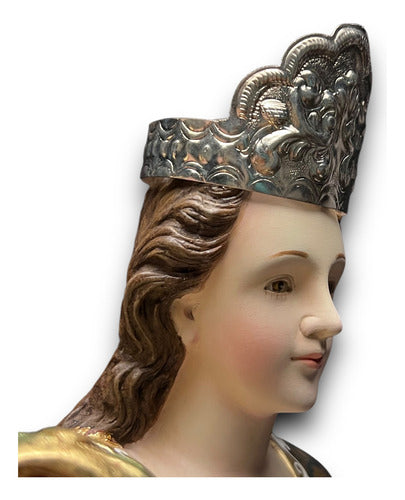 San Miguel Arcángel En Madera Estofado En Oro Fino 43cm