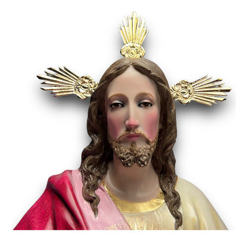Sagrado Corazón De Jesús En Óleo Bruñido Con Potencias 138cm